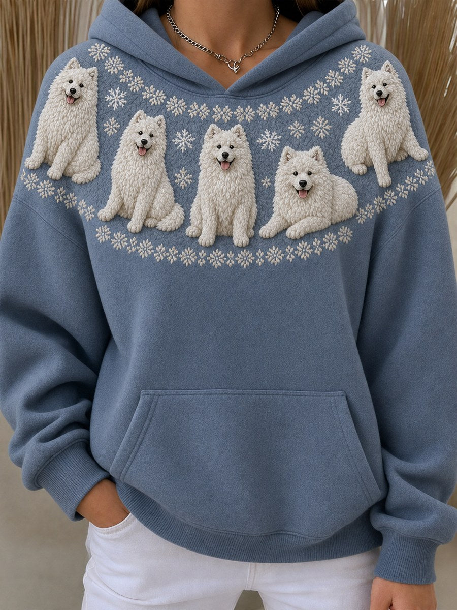 Women's Vintage Samoyed Dogs Yoke Isle Pattern Print Oversize Hoodies