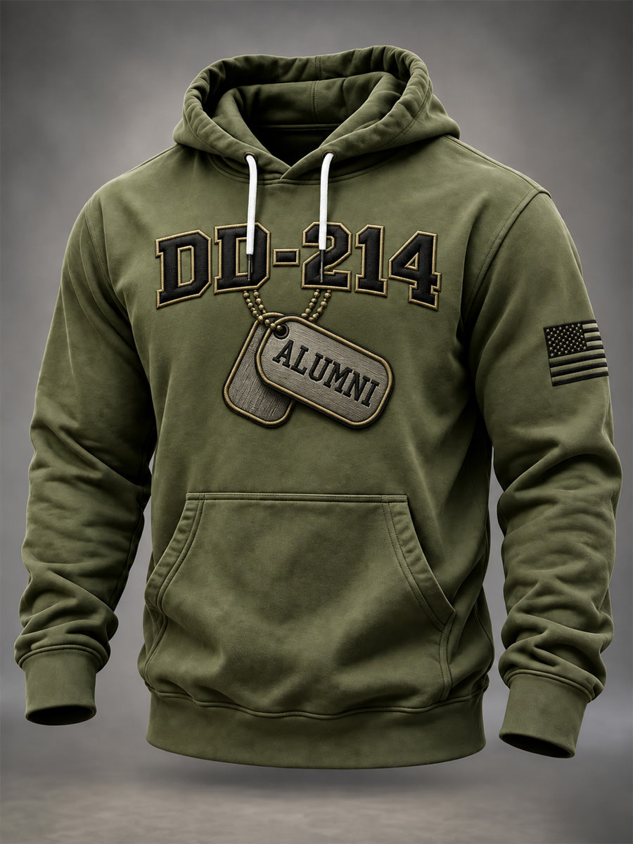 Men's Veterans Day DD-214 Alumni US Flag Print Casual Oversized Drop-Shoulder Hoodie With Pockets