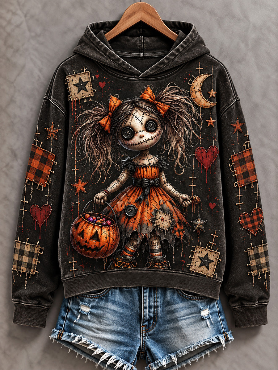 Women's Halloween Creepy Dolls Patchwork Print Casual Off-Shoulder Sweatshirt