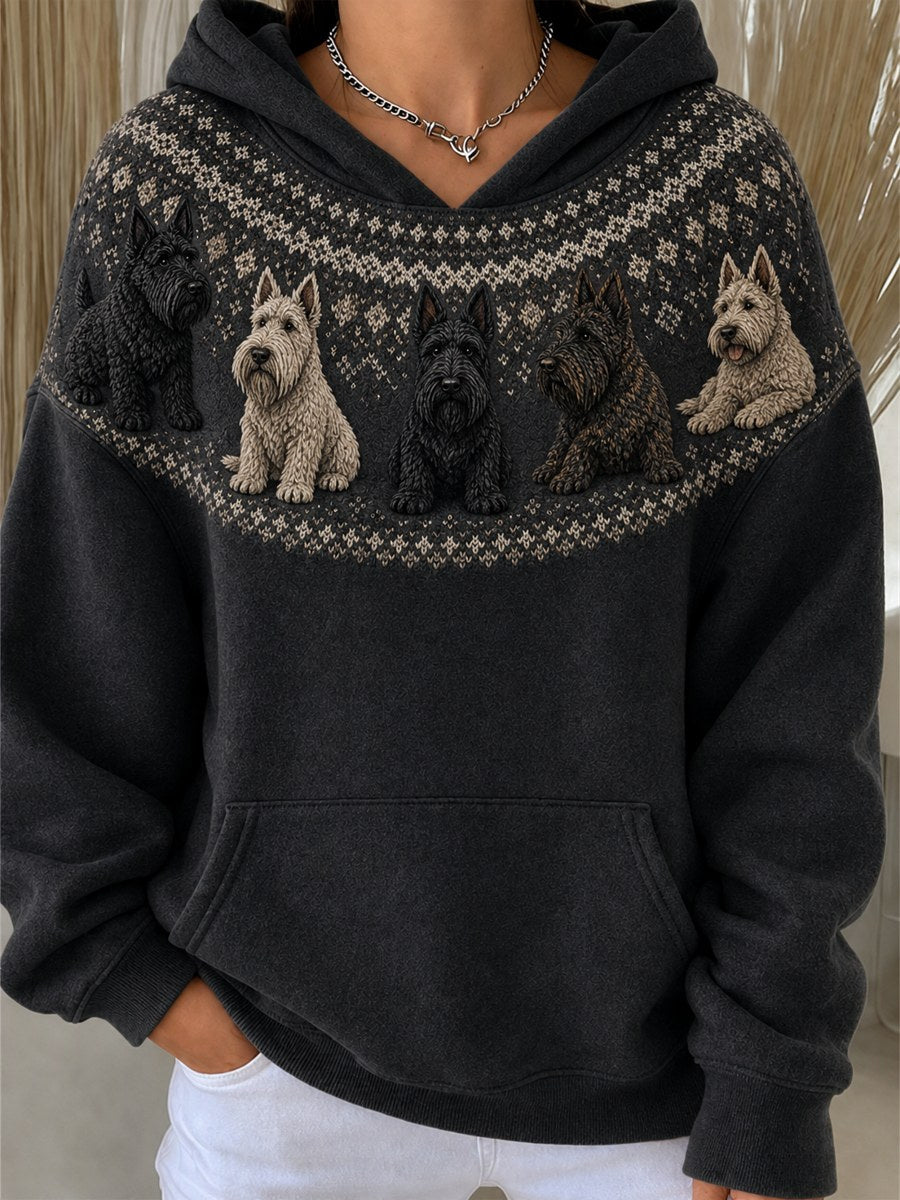 Women's Vintage Scottish Terrier Dogs Yoke Isle Print Cozy Hoodie