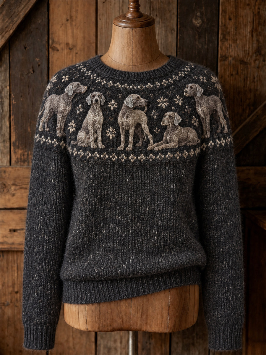 Women's Vintage Weimaraner Dogs Yoke Isle Print crew neck sweater