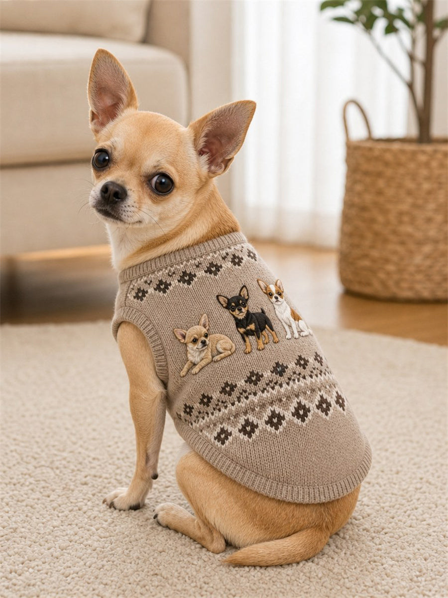 Vintage Chihuahua Dogs Isle Pattern Print Pet Sleeveless Vest