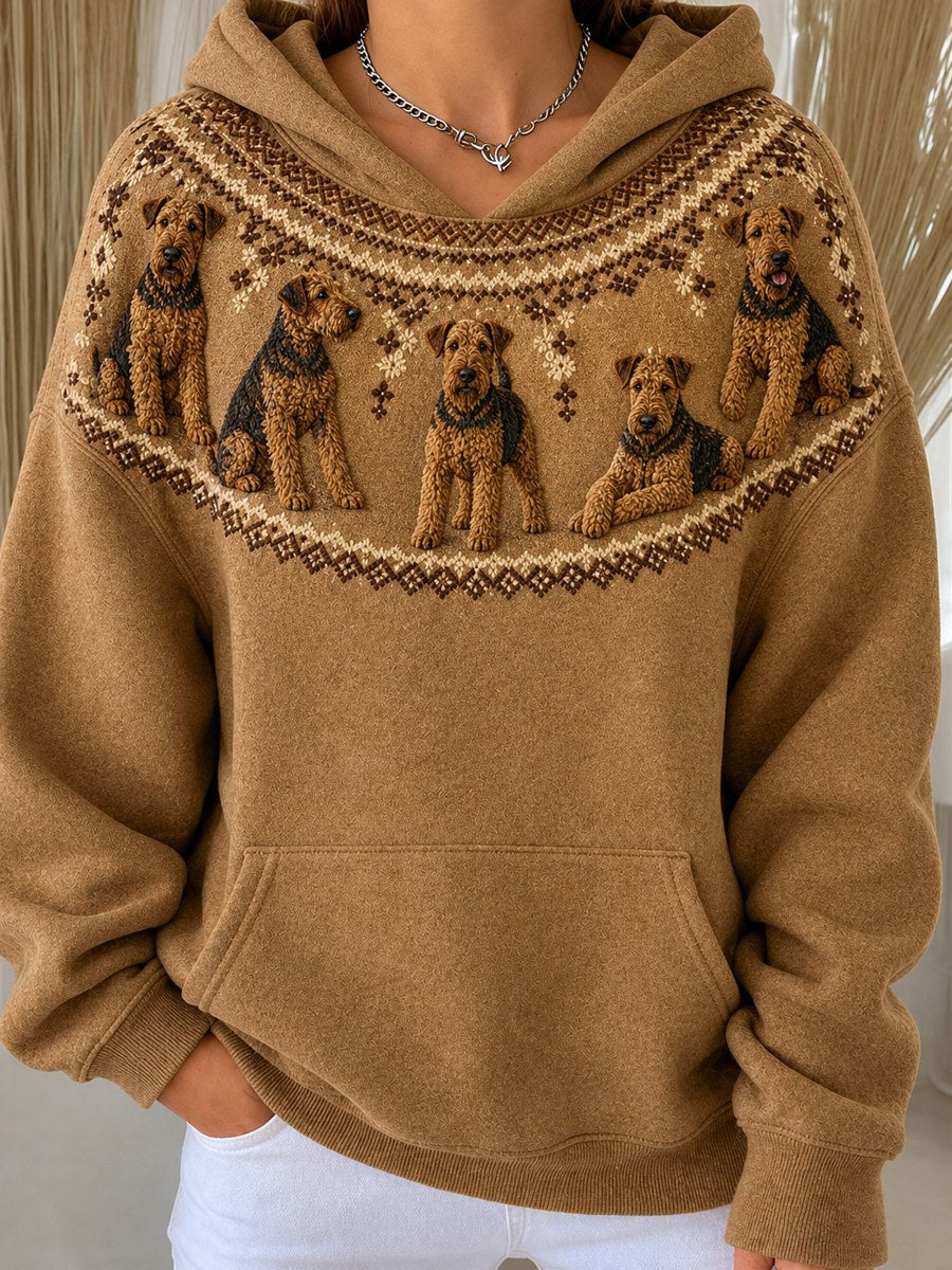 Women's Vintage Airedale Terrier Dogs Yoke Isle Print Cozy Hoodie