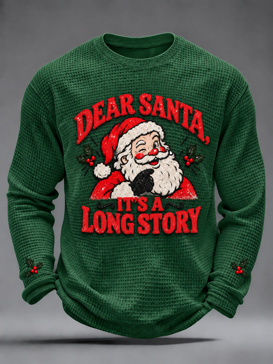 Men's Christmas Santa Claus Art Waffle Long Sleeve T-Shirt