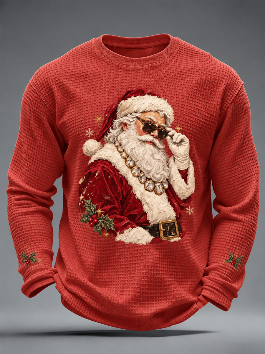 Men's Christmas Santa Claus Art Waffle Long Sleeve T-Shirt