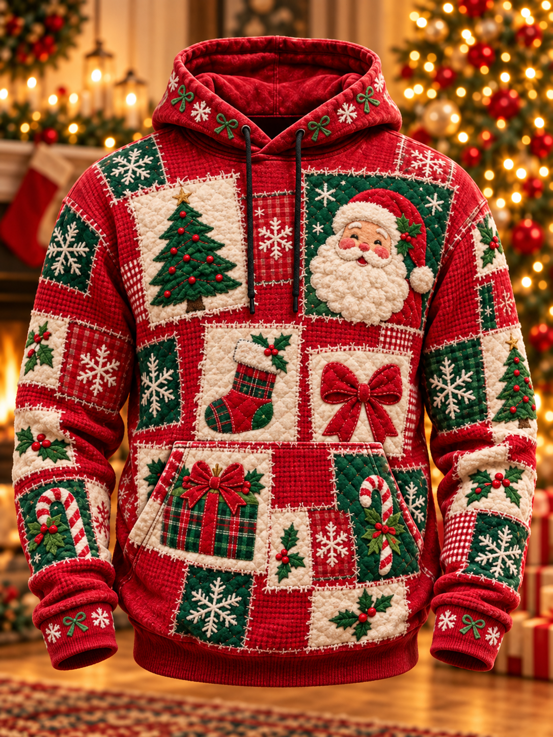 Men's Christmas Patchwork Art Oversized Hoodie