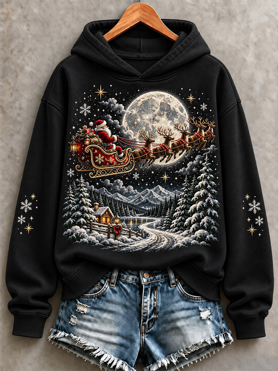Women's Vintage Santa Sleigh Print Sweatshirt