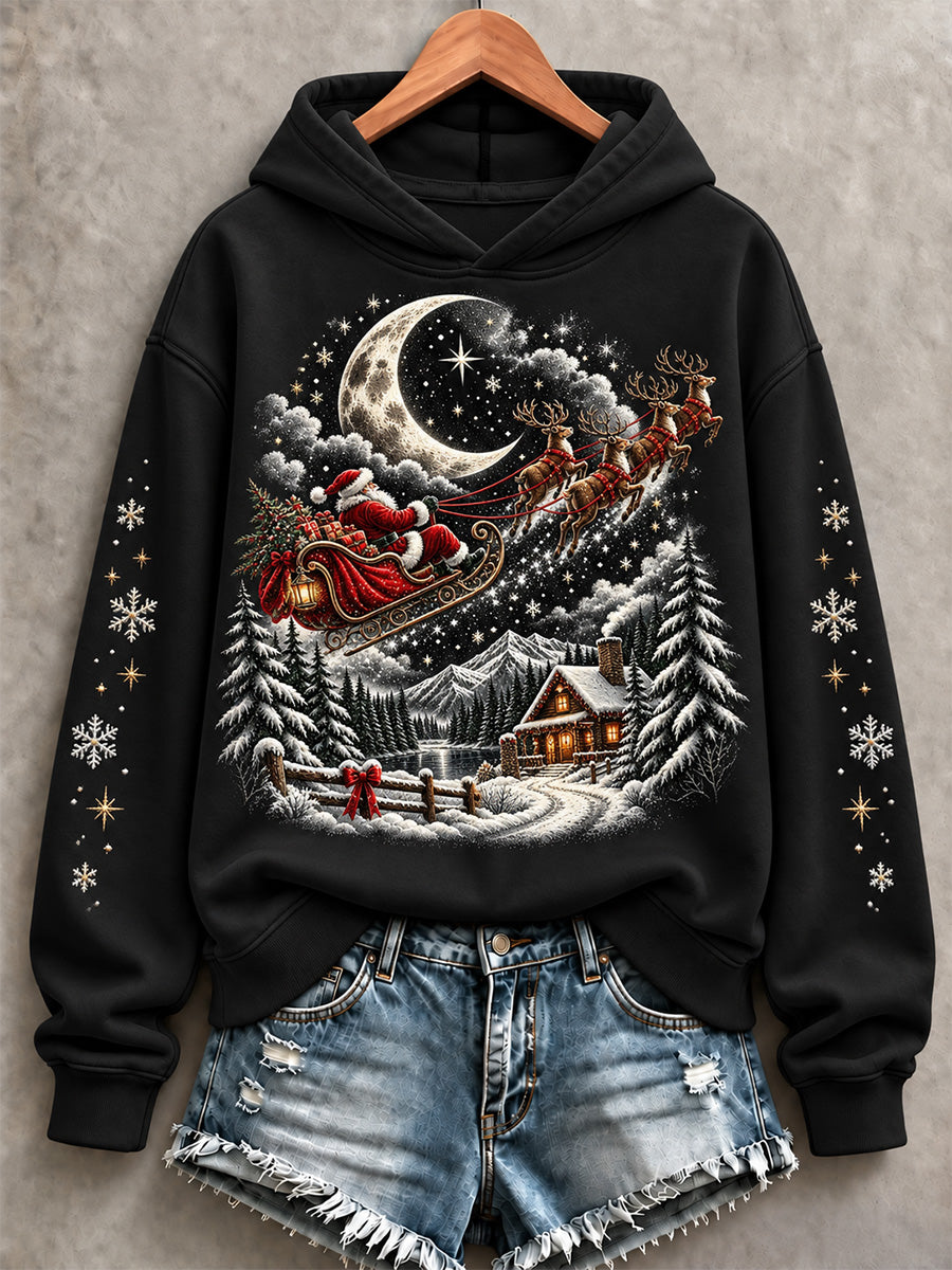 Women's Vintage Santa Sleigh Print Sweatshirt
