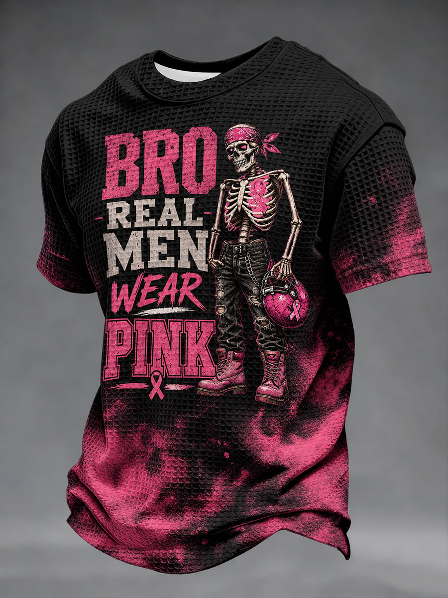 Men's Breast Cancer Awareness Real Men Wear Pink Waffle Short Sleeve T-shirt