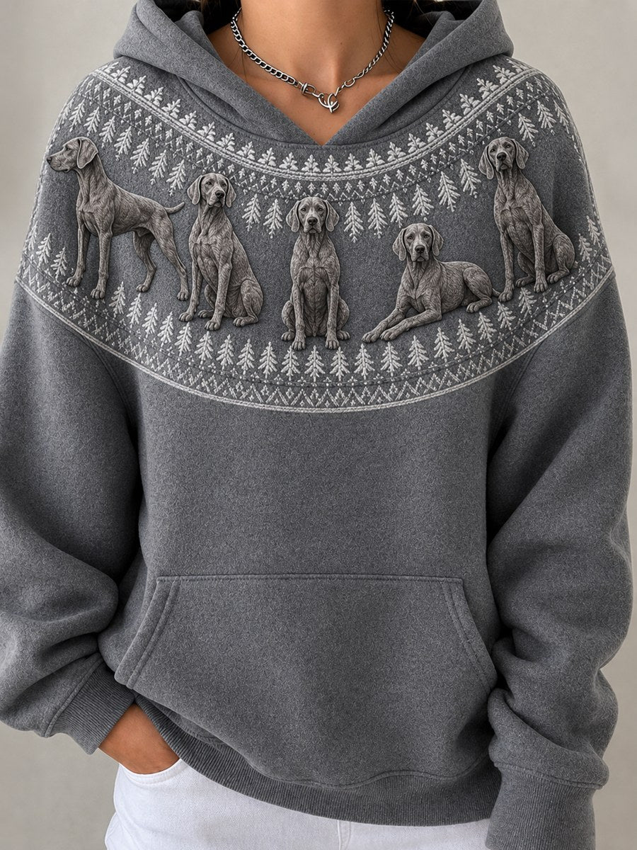 Women's Vintage Weimaraner Dogs Yoke Isle Pattern Print Cozy Hoodie