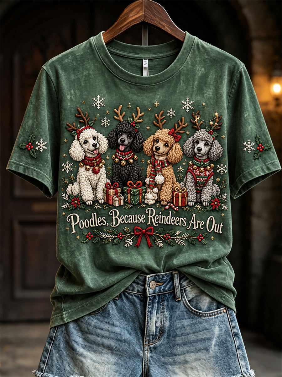 Women's Poodles Because Reindeers Are Out Christmas Dogs Print short-sleeved T-shirt
