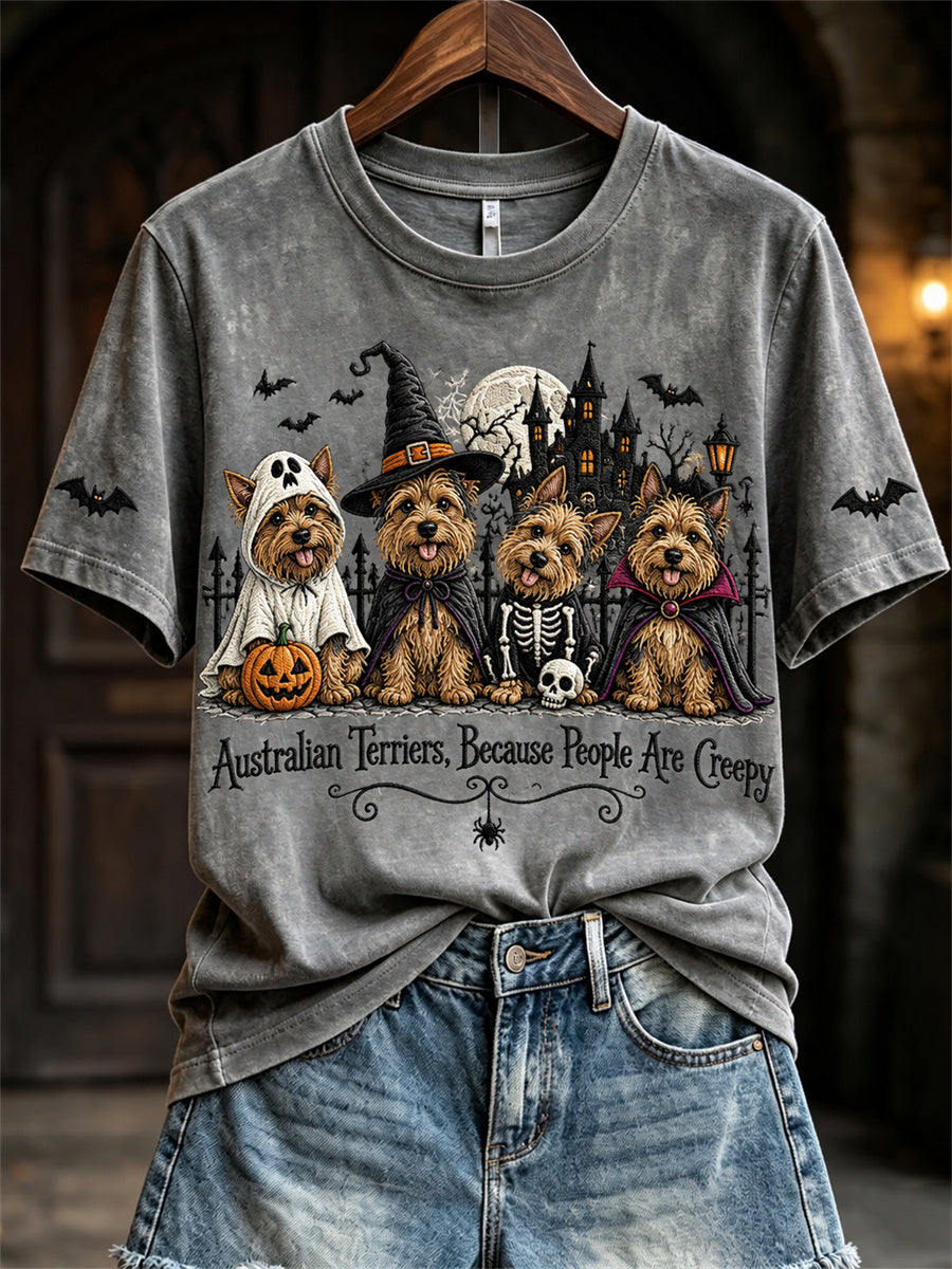 Women's Australian Terriers Because People Are Creepy Halloween Dogs Print short-sleeved T-shirt