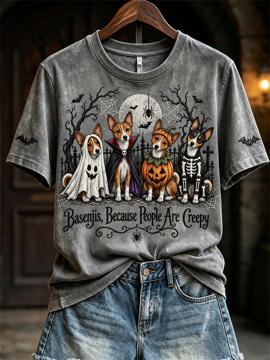 Women's Basenjis Because People Are Creepy Halloween Dogs Print short-sleeved T-shirt
