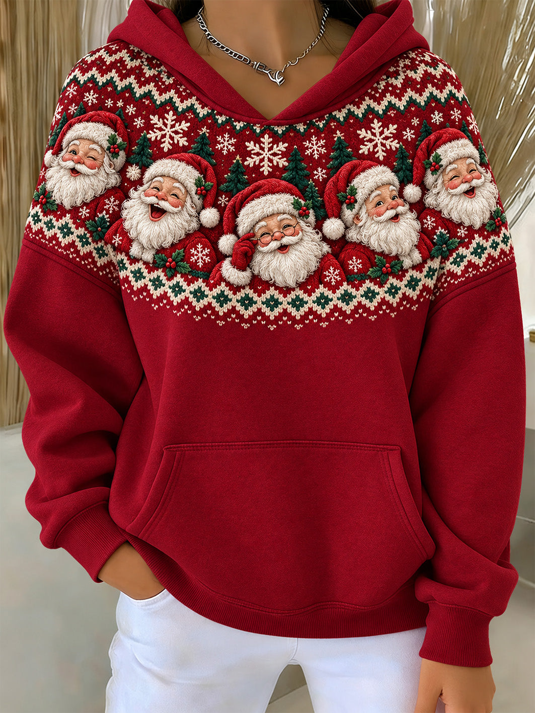 Women's Santa Claus Pattern Design Casual Hoodie