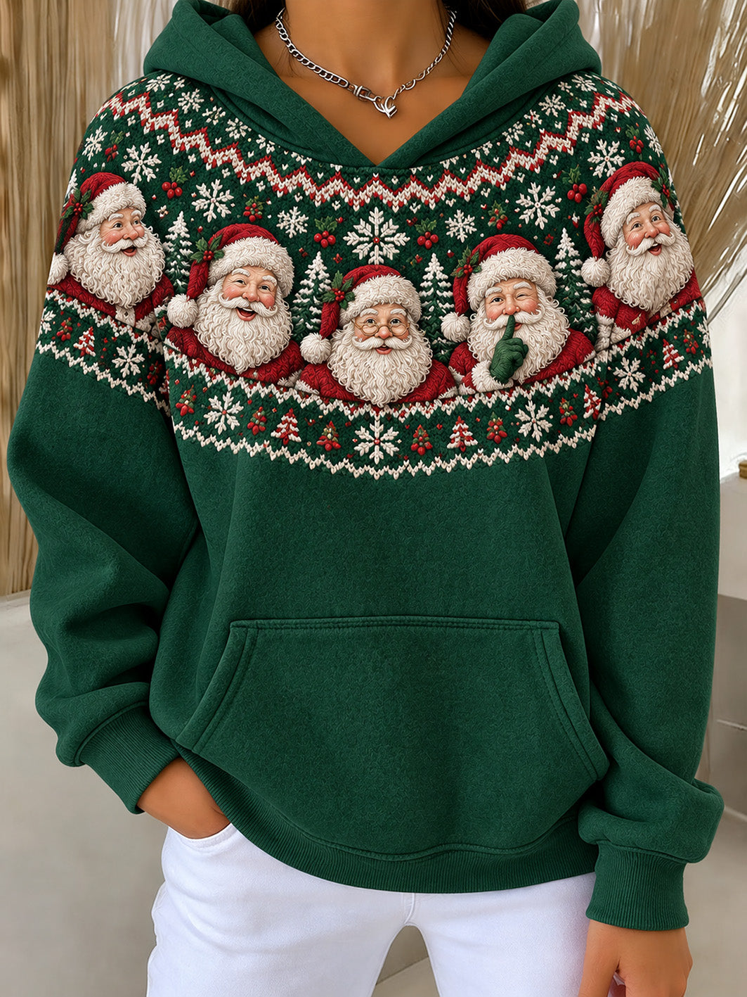 Women's Santa Claus Pattern Design Casual Hoodie