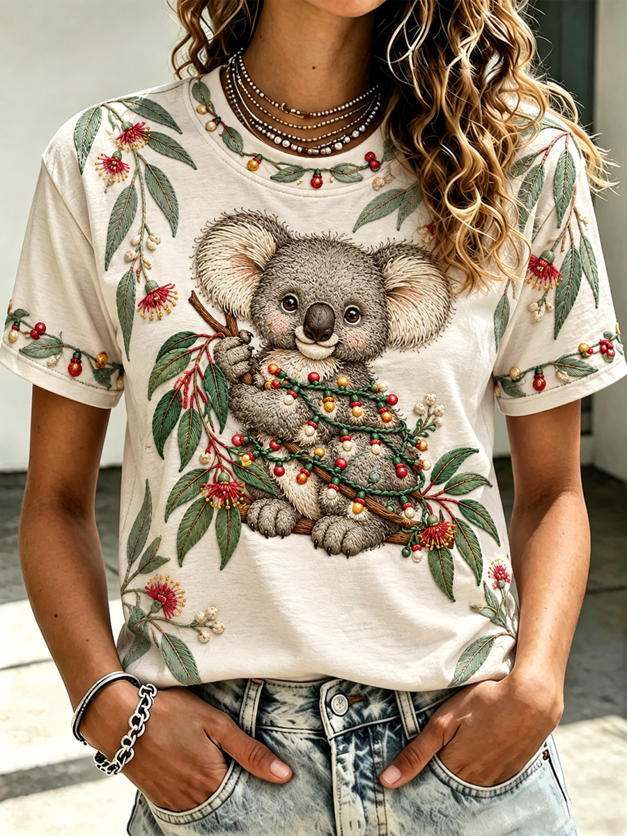 Women's Australian Christmas printed short-sleeved T-shirt