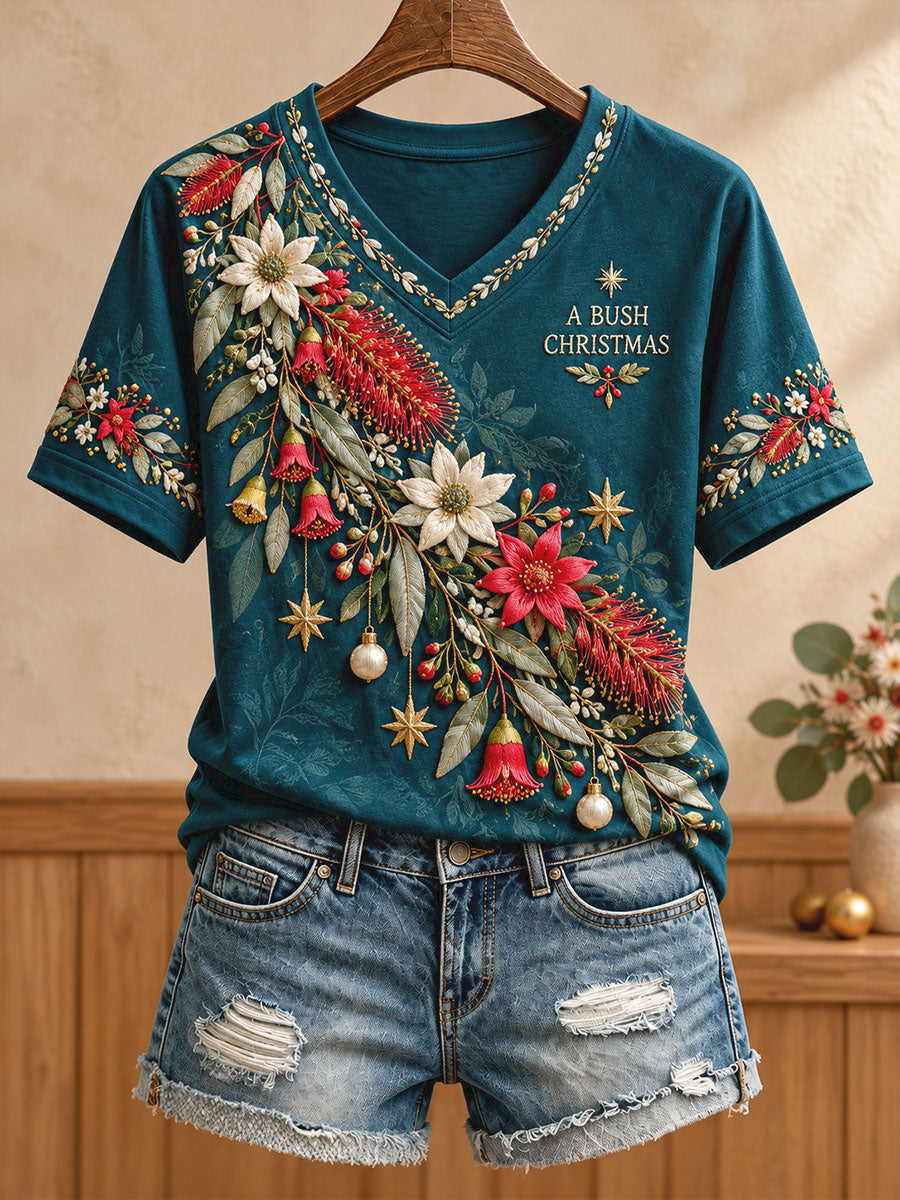 Women's AU Funny Christmas Art Printed T-shirt