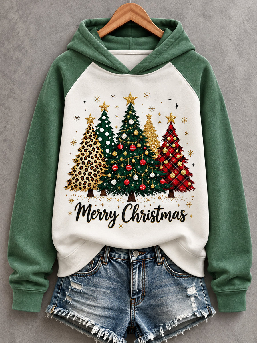Women's Merry And Bright Christmas Tree Print Casual Hoodie