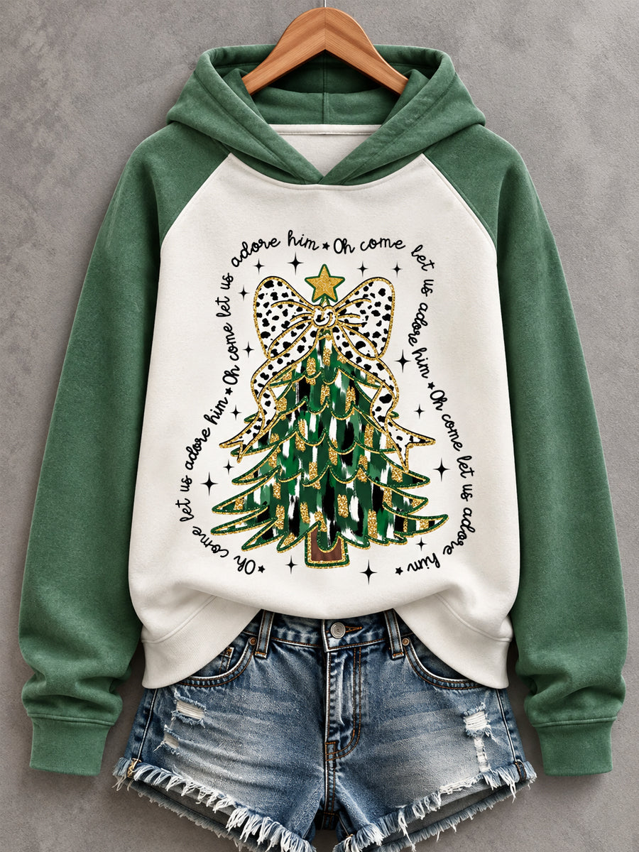 Women's Merry And Bright Christmas Tree Print Casual Hoodie