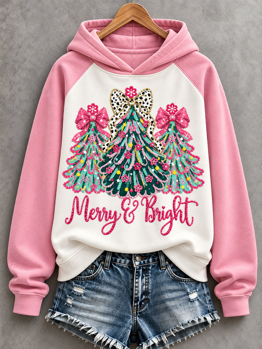 Women's Merry And Bright Christmas Tree Print Casual Hoodie