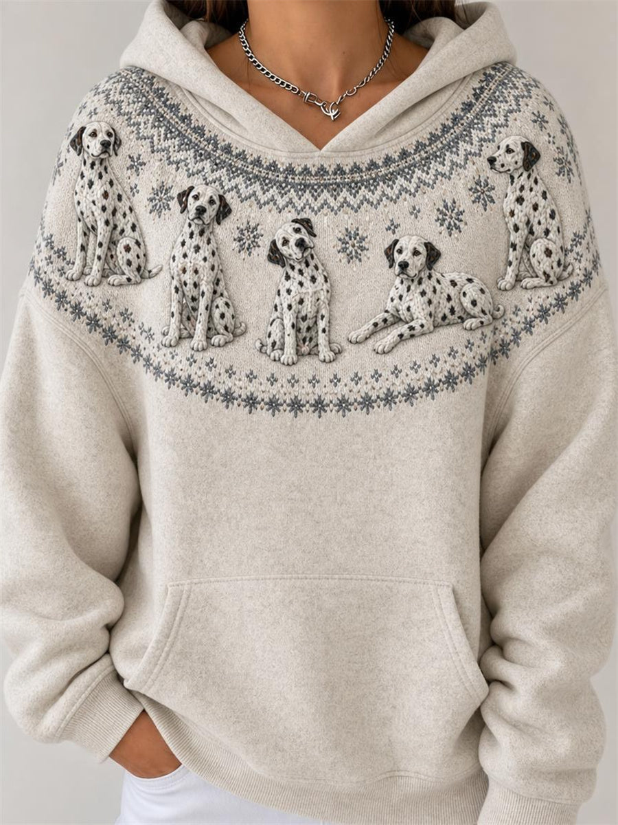 Women's Vintage Dalmatian Dogs Yoke Isle Pattern Print Hoodie