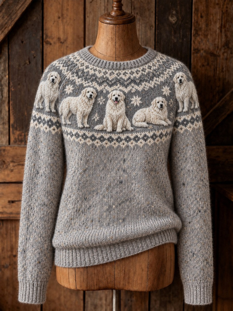 Women's Vintage Great Pyrenees Dogs Yoke Isle Print crew neck sweater