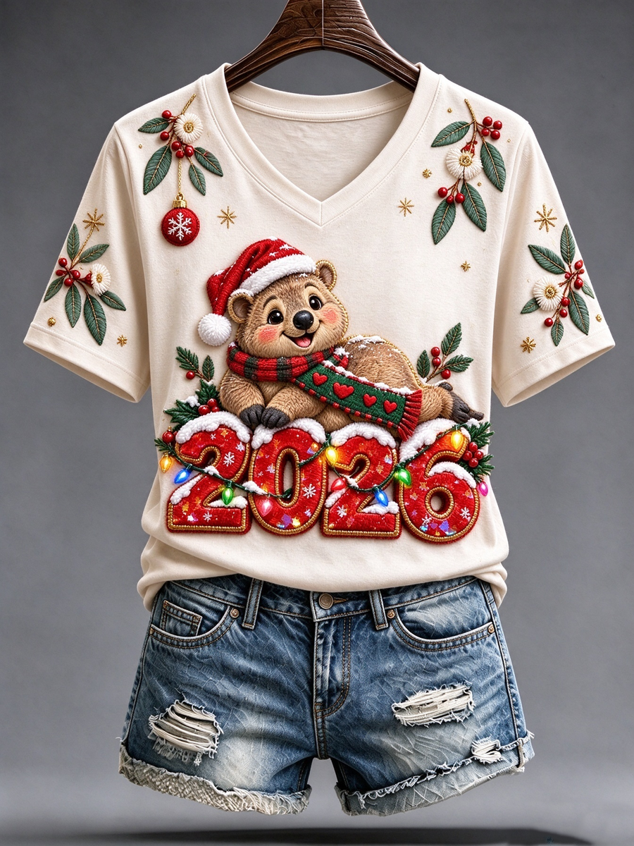 Women's Australian Christmas printed short-sleeved T-shirt