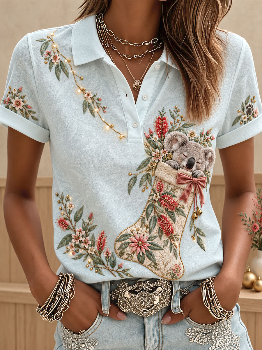 Women's AU Christmas Art Printed Casual Tops