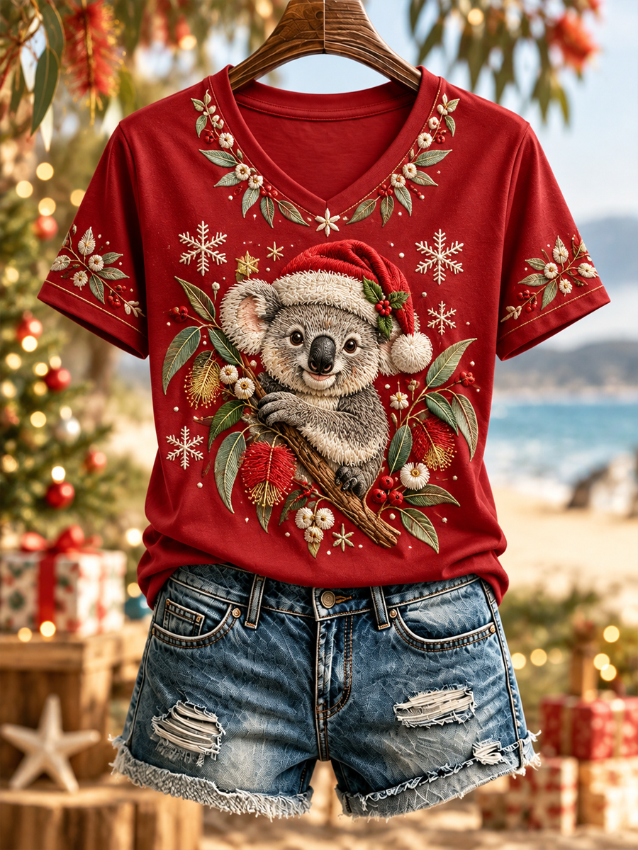 Women's Australian Christmas printed short-sleeved T-shirt