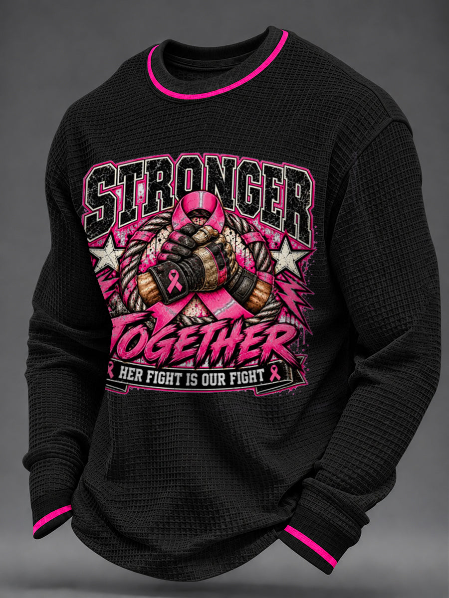 Men's Real Men Wear Pink Breast Cancer Awareness Print Waffle Sweatshirt