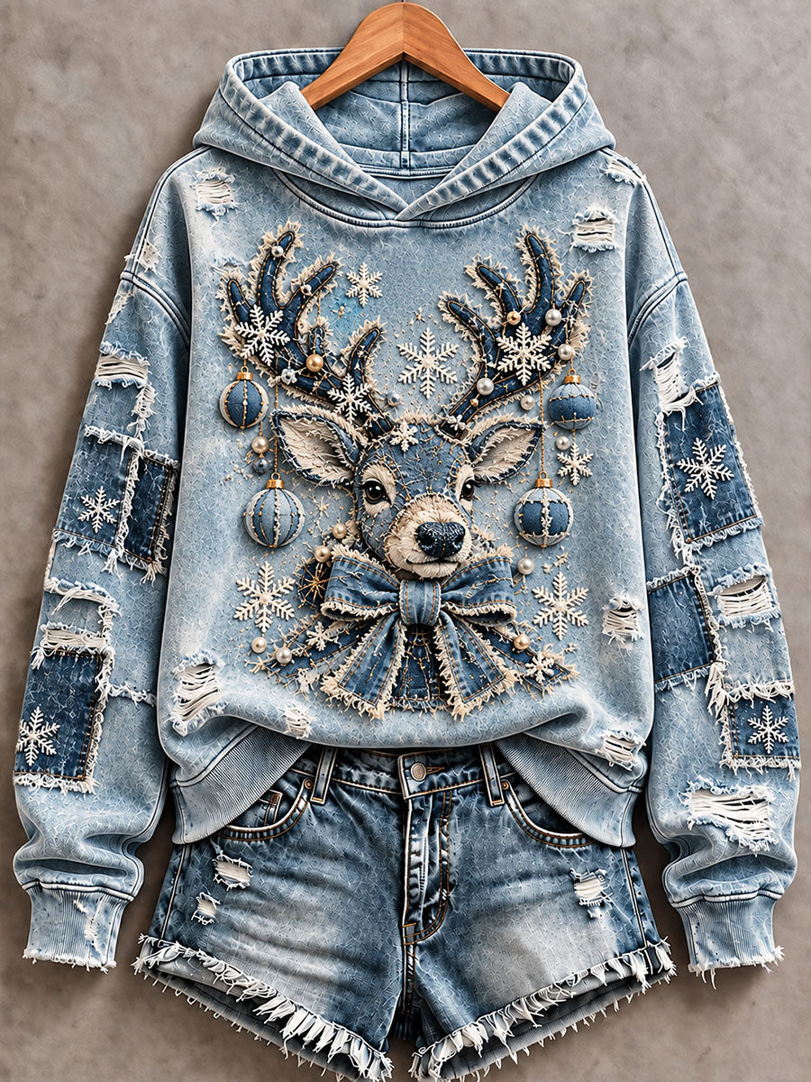 Women's Christmas Reindeer Print Hoodie