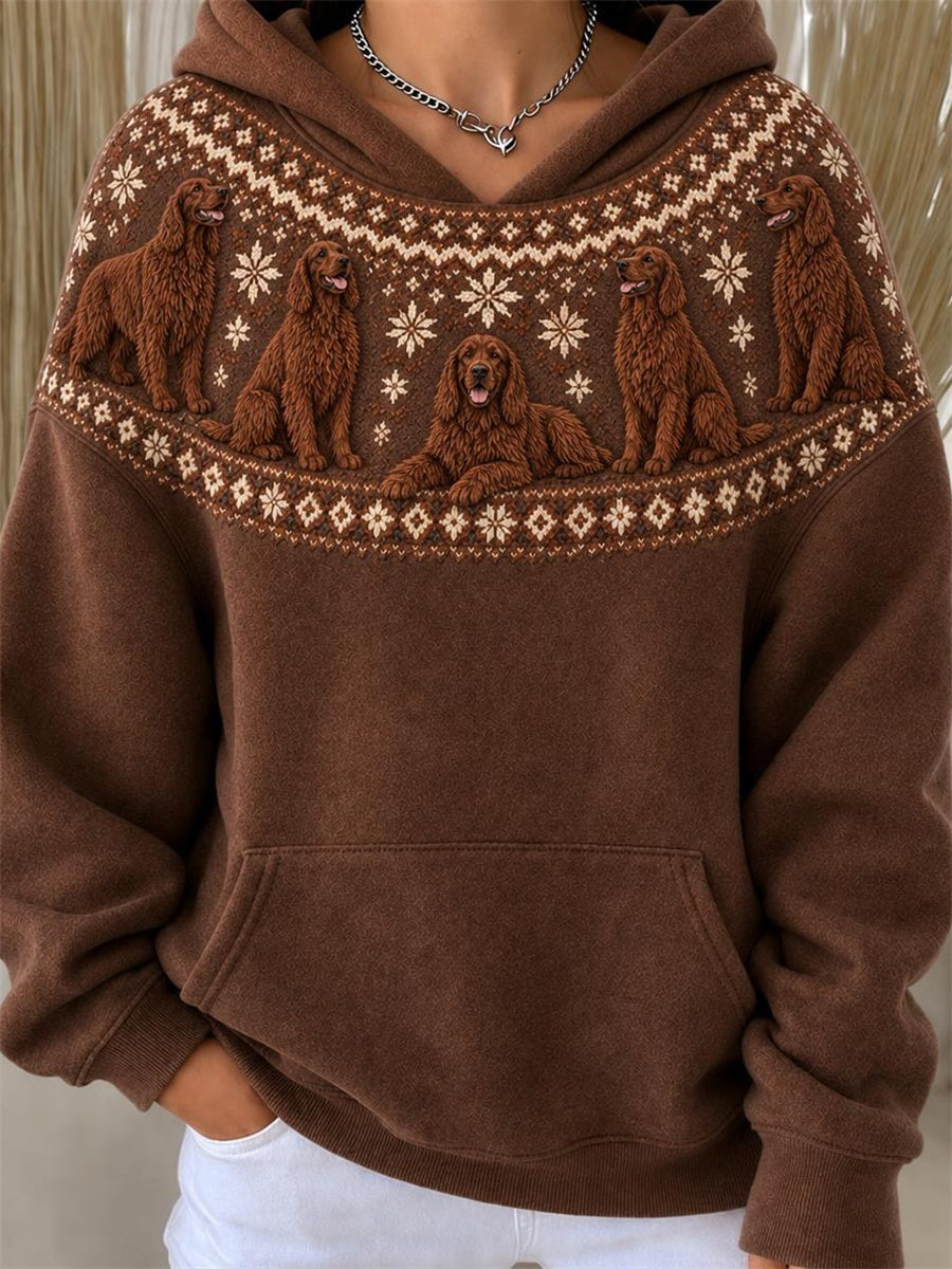 Women's Vintage Irish Setter Dogs Yoke Isle Pattern Print Hoodie