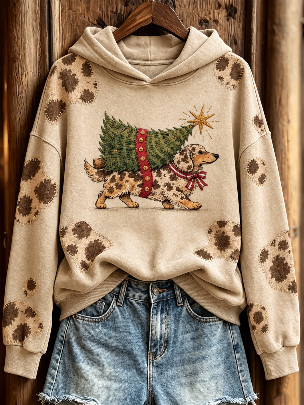 Women's Dachshund Christmas tree Pattern Causal Hoodie