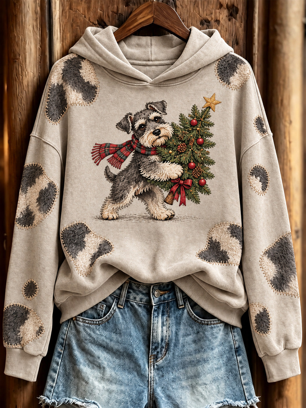 Women's Schnauzer And Christmas tree Pattern Causal Hoodie