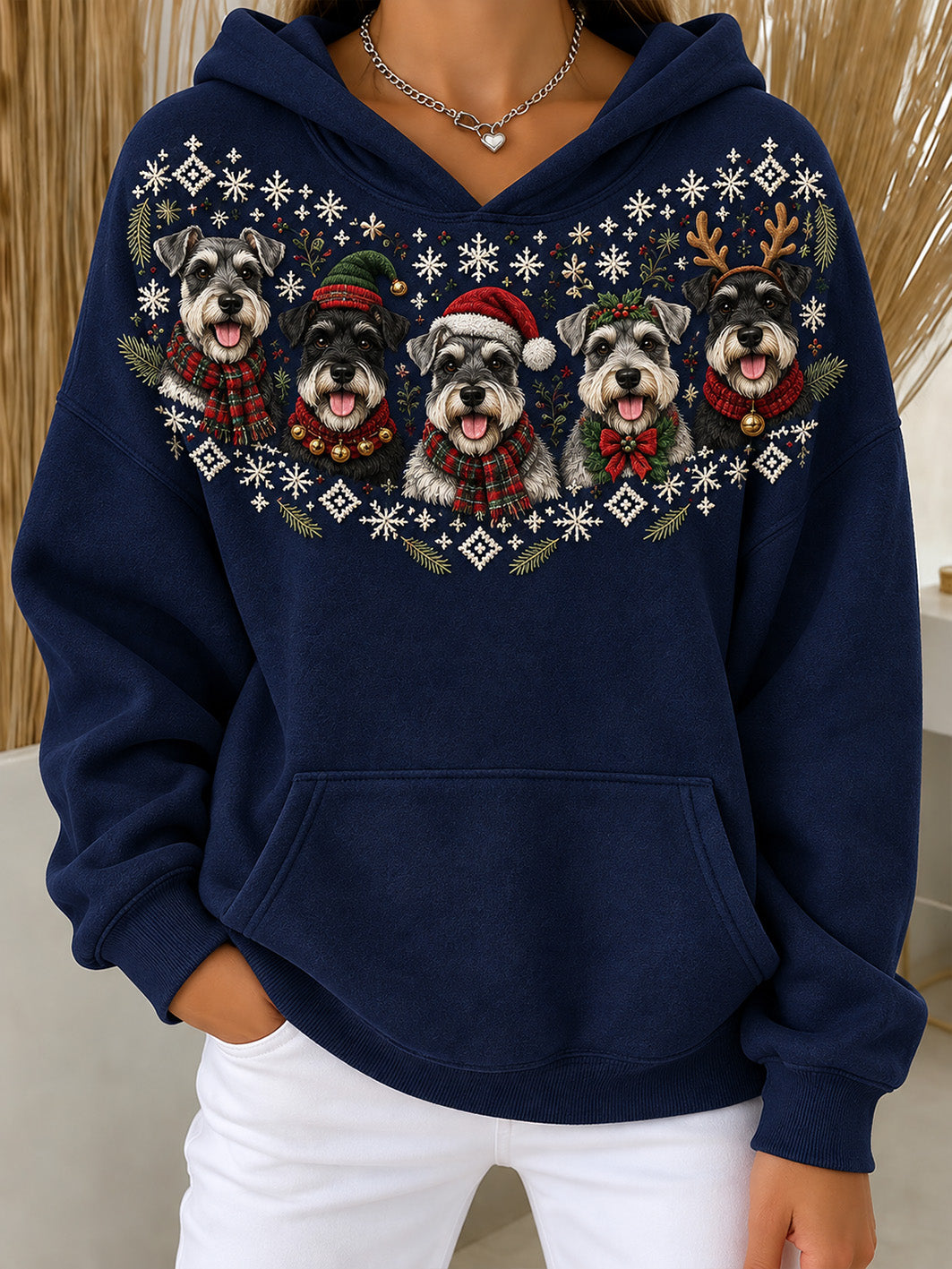 Women's Christmas Schnauzers Pattern Causal Hoodie