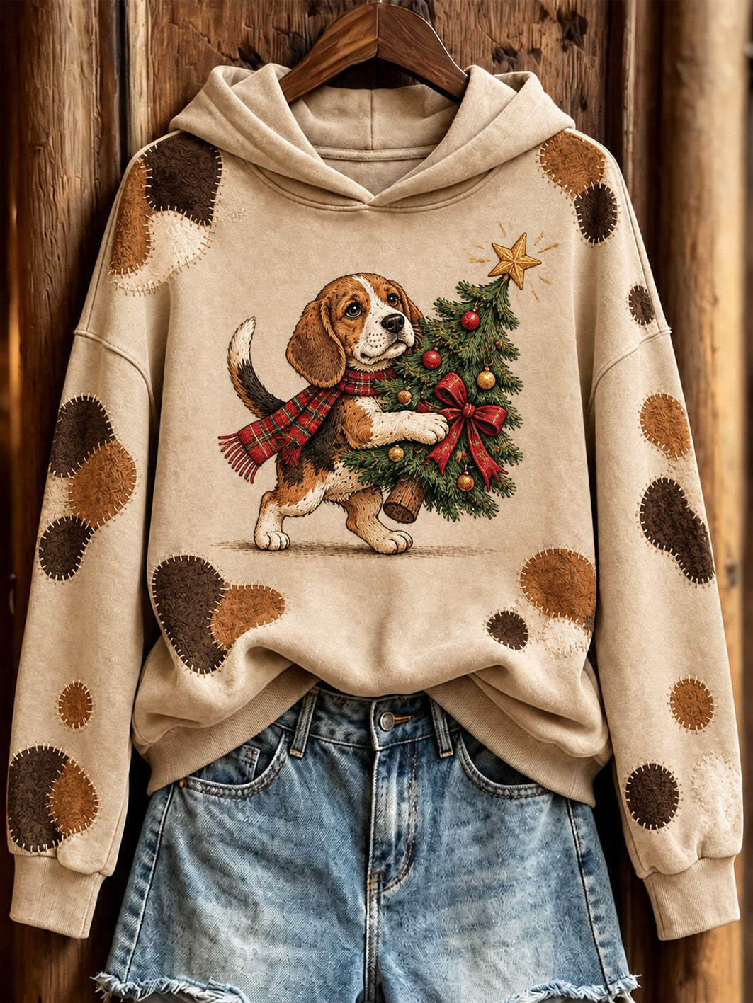 Women's BeagleAnd Christmas tree Pattern Causal Hoodie
