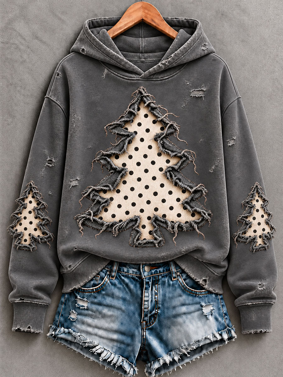 Women's Vintage Christmas Tree Art Regular Hoodie