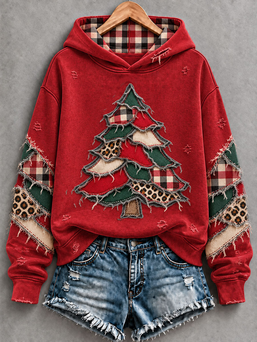 Women's Vintage Christmas Tree Art Regular Hoodie