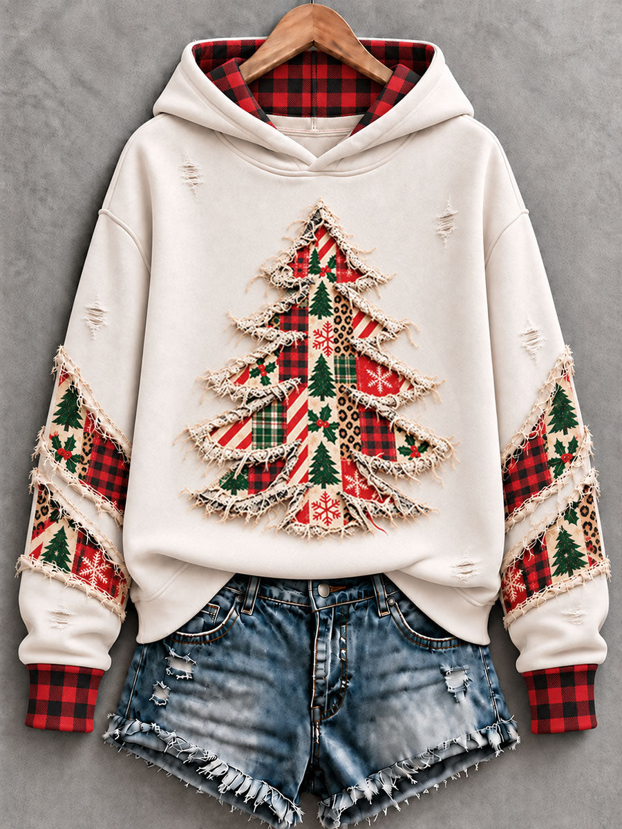 Women's Vintage Christmas Tree Art Regular Hoodie