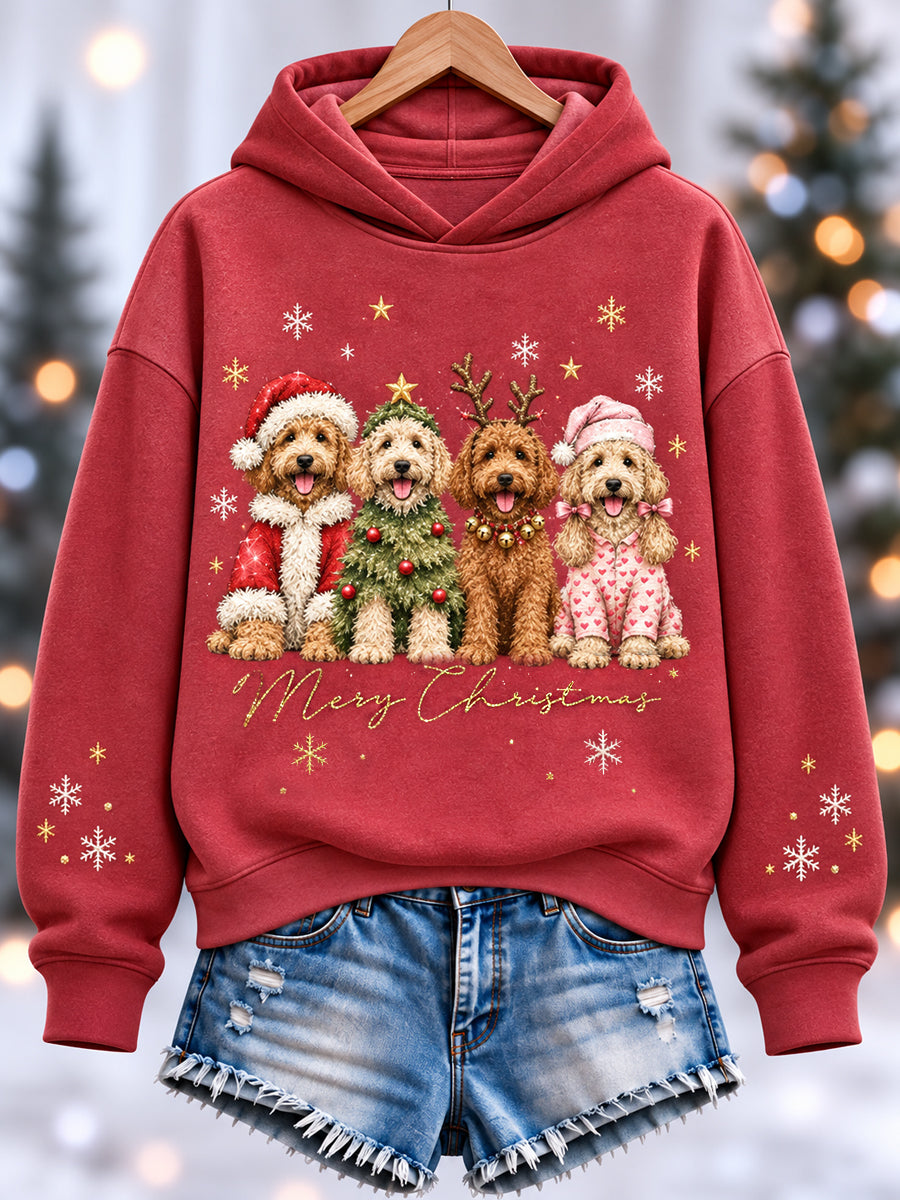 Women's Cute Poodles Merry Christmas Print Casual Hoodie