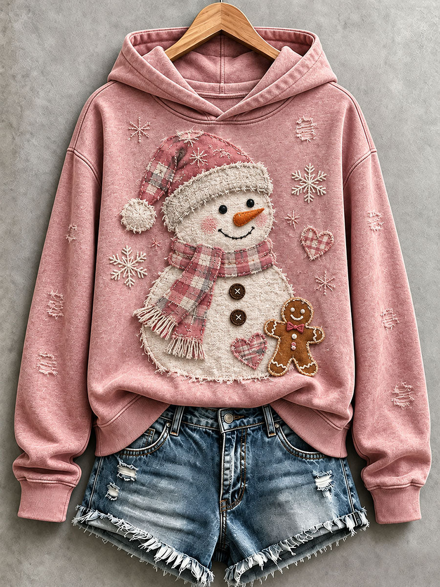Women's Christmas Snowman Patchwork Art Hoodie