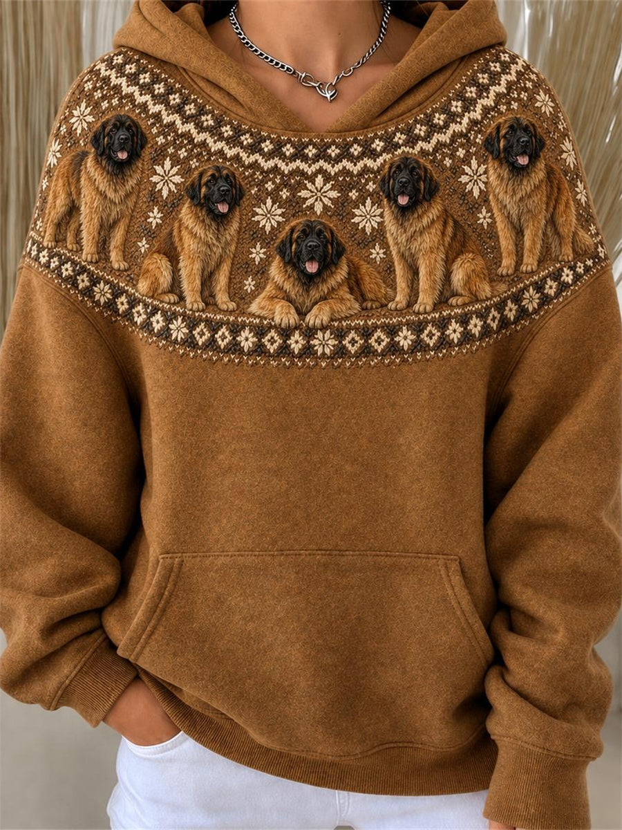 Women's Vintage Leonberger Dogs Yoke Isle Pattern Print Hoodie