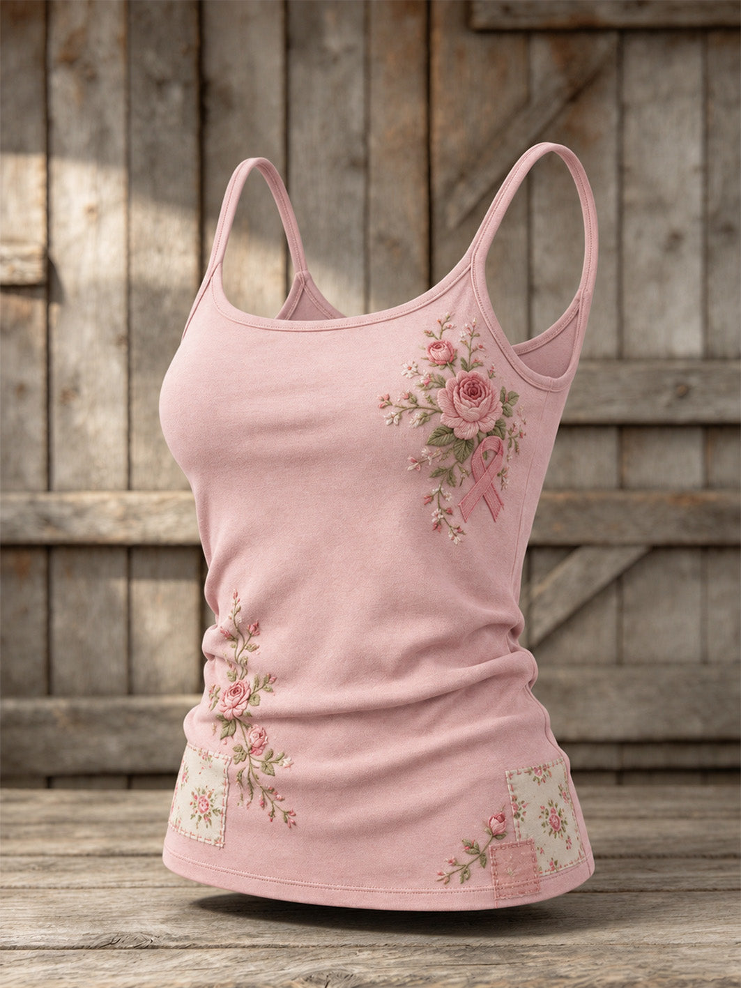 Women's Pink Rose and Pink Charity Ribbon Pattern Design Casual Vest