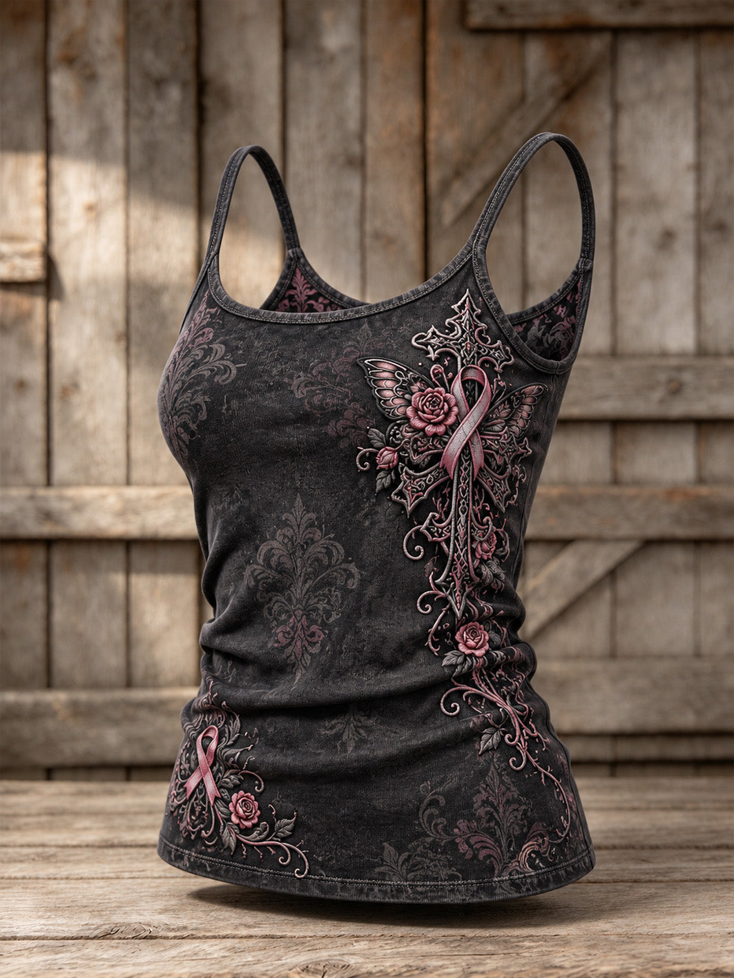 Women's Pink Corss and Pink Charity Ribbon Pattern Design Casual Vest