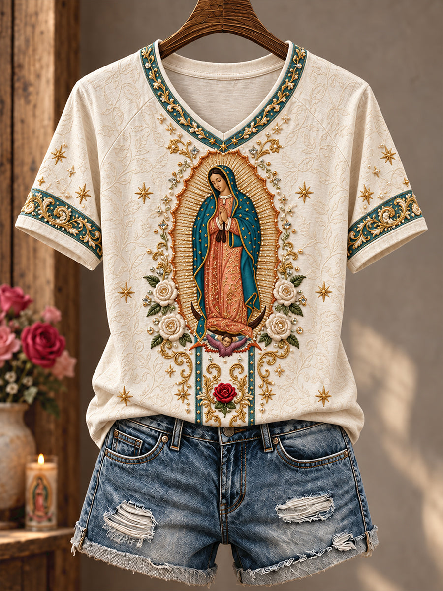 Women's Mexico Our Lady of Guadalupe Day Faith Art Printed T-shirt