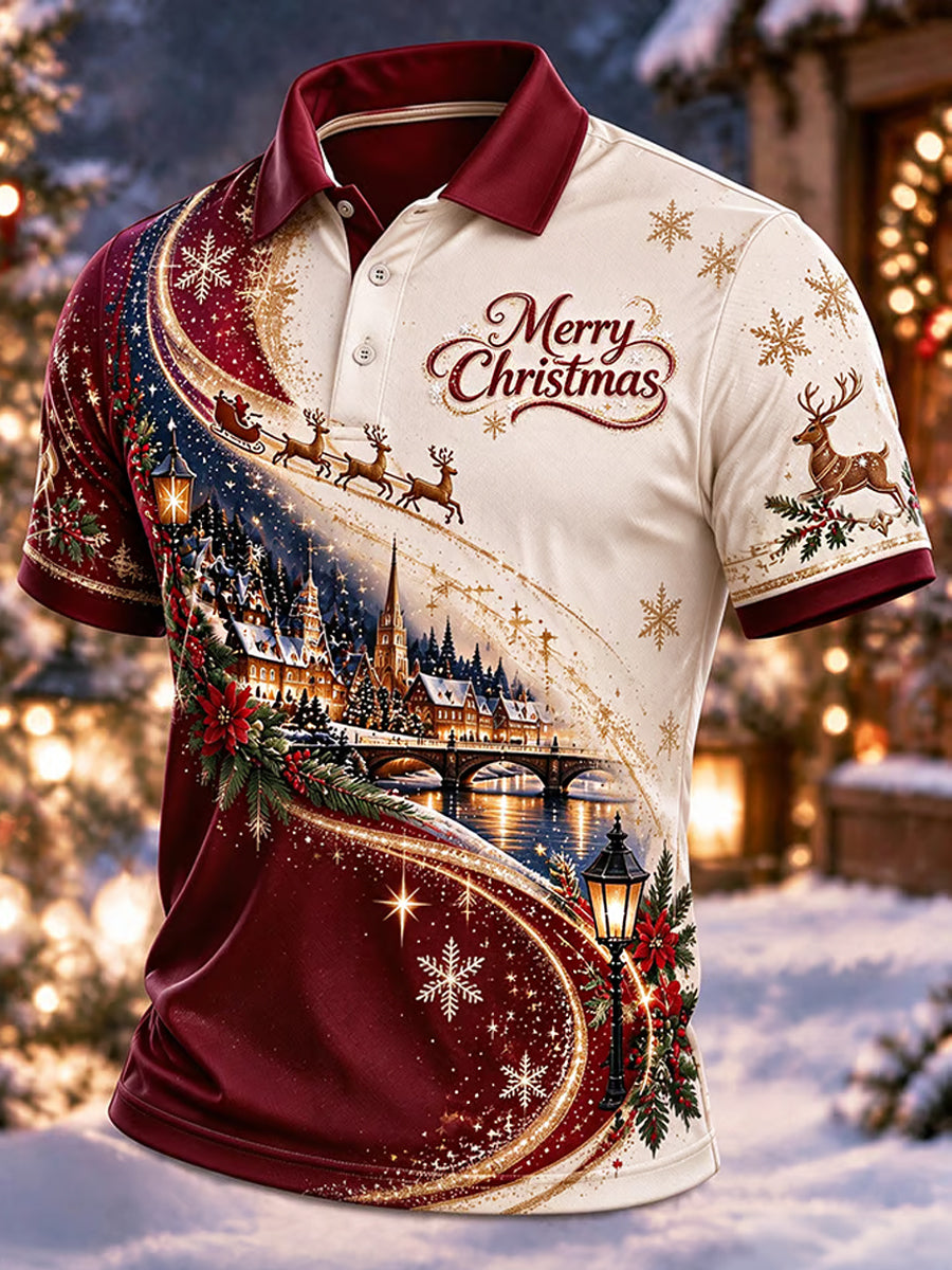 Men's Merry Christmas Print Casual Polo Shirt