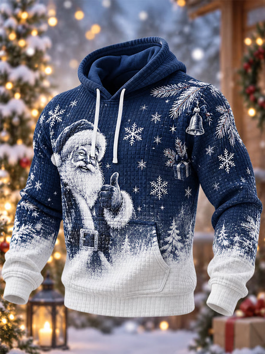 Men's Christmas Santa Claus Print Casual Waffle Hoodie