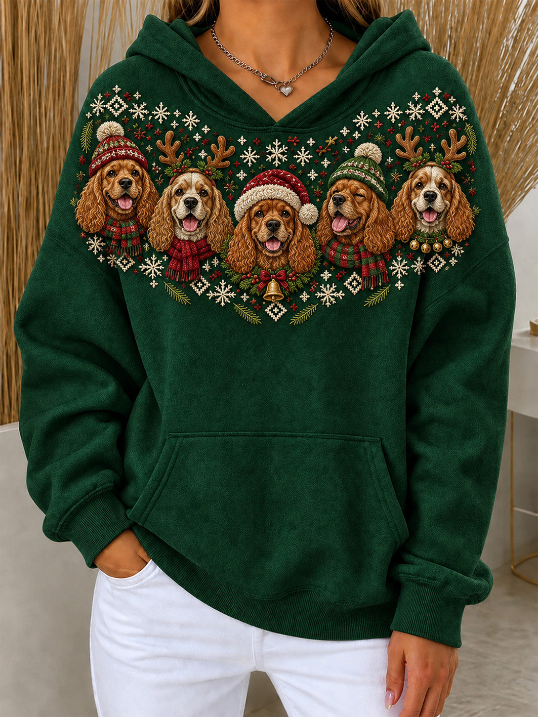 Women's Christmas Cocker Spaniel Dogs Pattern Causal Hoodie