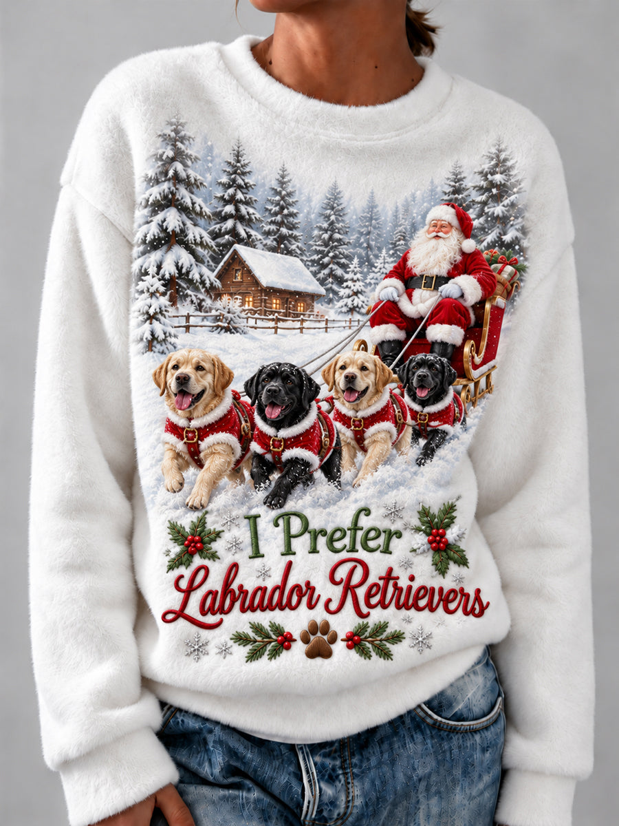 Women's Christmas I Prefer Labrador Retrievers Santa Claus & Dogs Print Cozy Flannel Sweatshirt