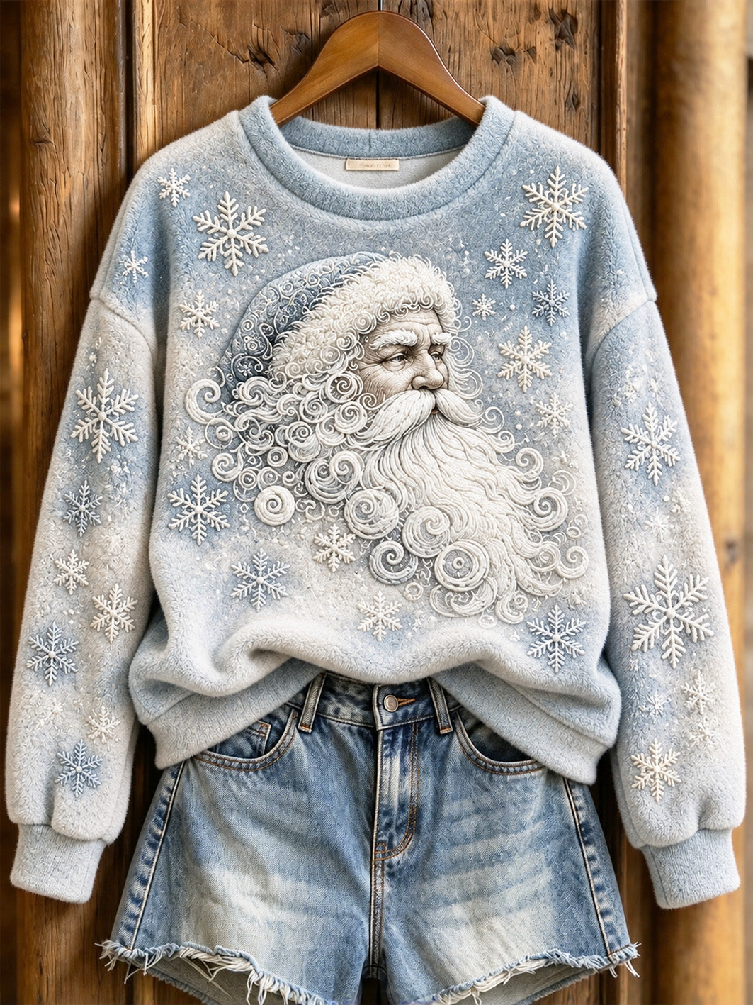 Women's Winter Christmas Santa Claus Pattern Casual Flannel Sweatshirt